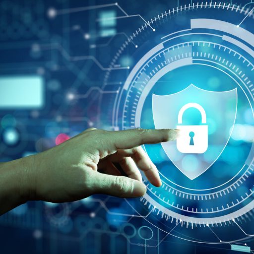 Businessman hand with Data protection Cyber Security Privacy Hol botão 2